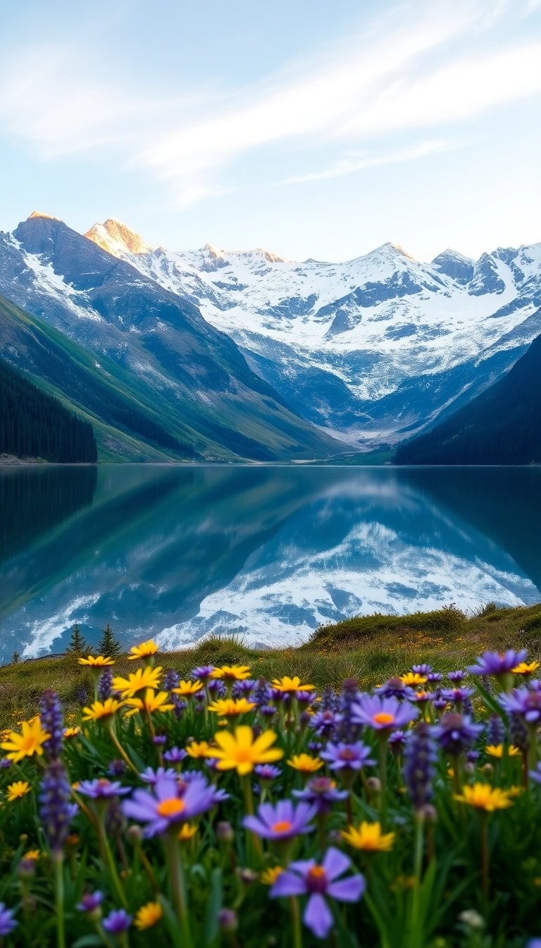 Free AI Spring Mountain Reflection iPhone Luxury Background